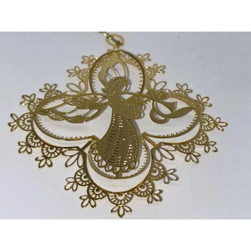 Vintage Winterlace by Tamerlane Gold 3D Cut-Out Metal Angel Christmas Ornament